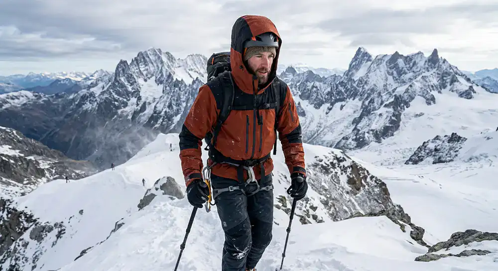 Technical winter sports jacket designed for severe weather