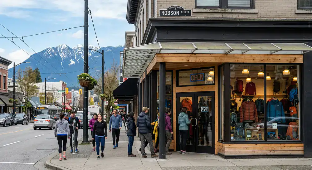 Obrentic Outdoors storefront on Robson Street in Vancouver